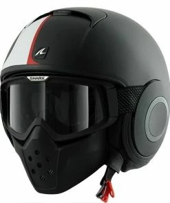 Helmets Shark Raw Stripe Matte Black-White-Red Open Face Helmet
