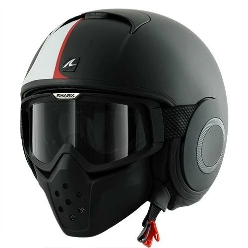 Helmets Shark Raw Stripe Matte Black-White-Red Open Face Helmet